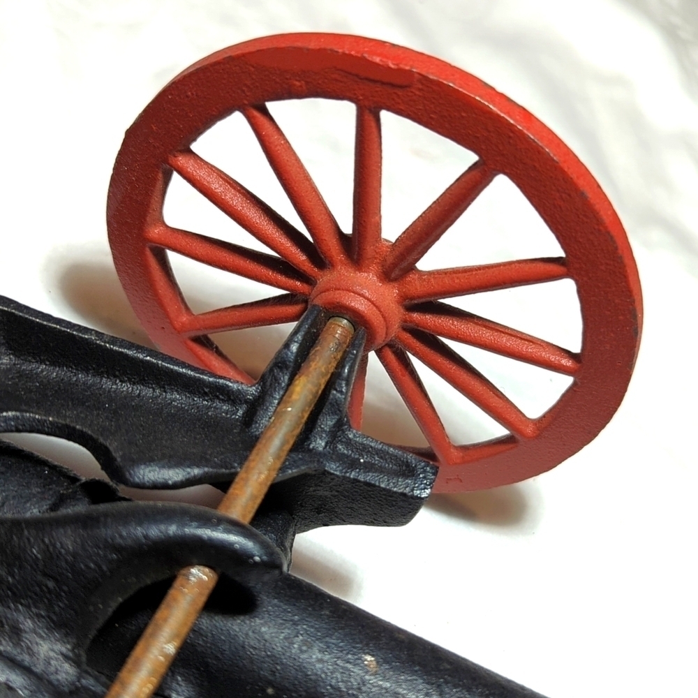 Vintage Cast Iron Black Field Cannon Red Spoke Wheel Toy Collectible Antique - Picture 11 of 12